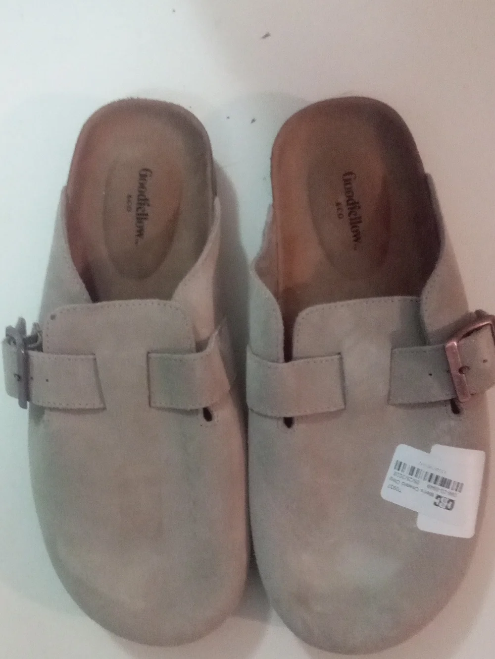 Mens Goodfellow & Co Taupe Suede Buckle Clog Mules Sz 7 NWT $45 Oswald